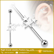 316L acero quirúrgico Triple estrellas Industrial Barbell pendiente